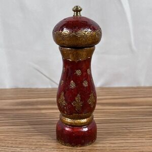 Vintage Florence Italy Decorative Spice Grinder‎ Red Gold Ornate Kitchen Decor